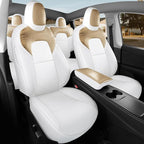 for Tesla Model Y Car Seat Cover Custom Fit 2020 2021 2022 2023 2024 Crocodile and Nappa Leather Seat Cover Full Set Interior Accessories (Crocodile Skin Golden+White)
