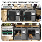 Petskd 2 in 1 Double Cat Car Travel Carrier with Litter Box, 38"x17"x18" Portable Dual Extra Large Cat Carrier for Multiple Cats with Zipper Locks for Moving Across The Country(Grey)
