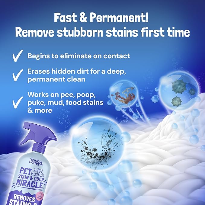 Sunny & Honey Pet Stain and Odor Remover - Enzyme Cleaner for Dog Urine and Poop on Carpets and Furniture - Strong Pet Carpet Cleaner Spray (32fl oz Lavender)