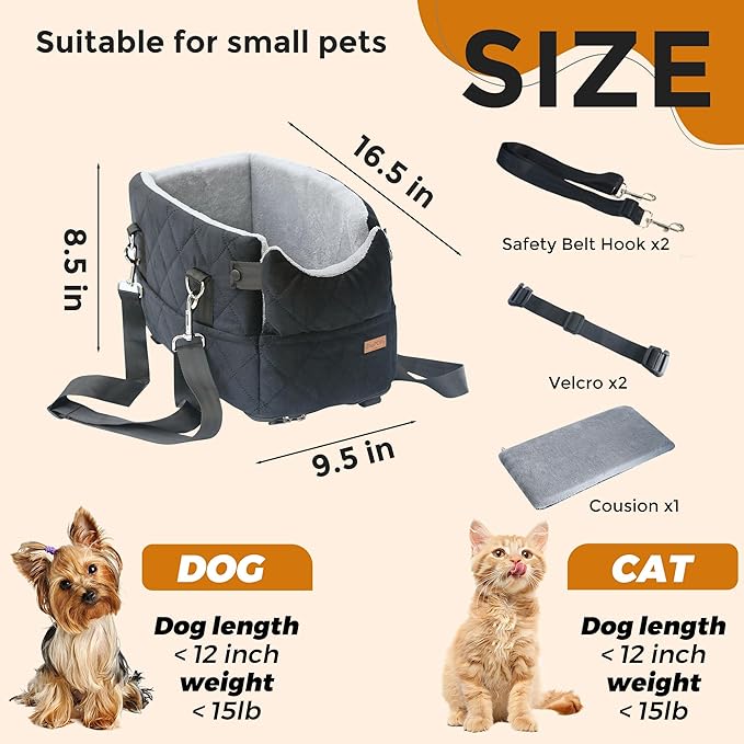 Center Console Dog Car Seats for Small Dogs Cats with Adjustable Safety Belt Multipurpose Pet Booster Seat for Car,Travel,Shopping,Camping with Your Furry Friends