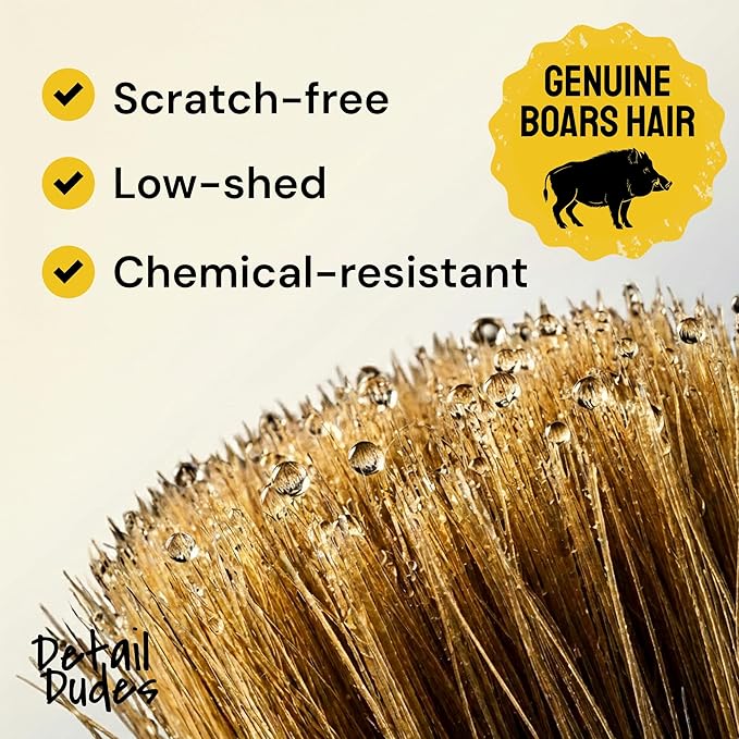 Car Detailing Brush Set 3-pc - Scratch-Free Boars Hair for Interior and Exterior Work - Pro Quality Car Cleaning Brush Kit for Leather Seats, Dashboards, Wheels, Grills and Paint