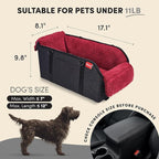 BurgeonNest Center Console Small Dog Car Seat - Portable Pet Cat Puppy Booster Armrest Carseat Up to 11lbs, Anti-Collapse Comfort Car Travel with Washable Fluffy Cushion and Pillow, Red