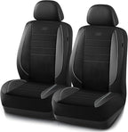 Skechers Air-Cooled Memory Foam Seat Covers,Mesh Thick Car Seat Covers,Piping Leather Car Seat Covers Front Seats,Airbag Compatible,Automotive ComfortUniversal Fit Most Cars,Vans,Truck,SUV,Gray