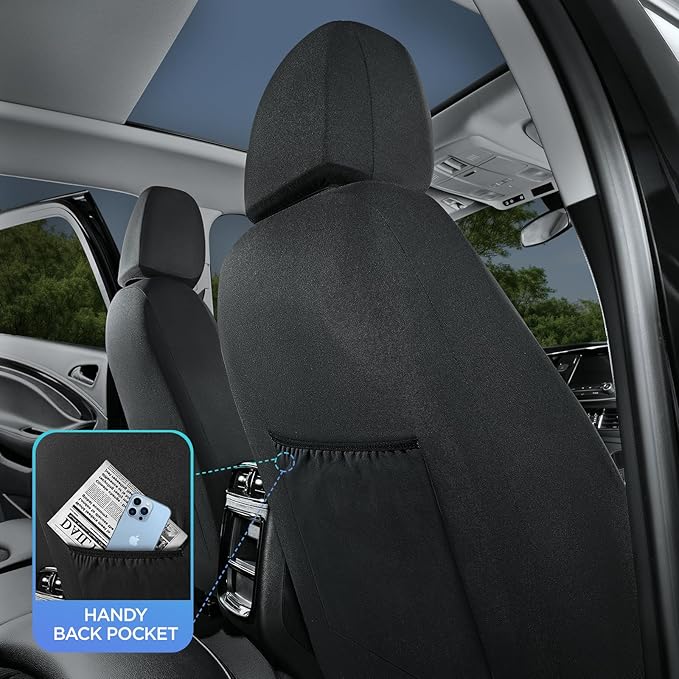 Road Comforts Car Seat Covers, Leather Front Seat Covers with Piping, Air-Cool Mesh Designed, Airbag Compatible Automotive Seat Covers for Most Car, Truck, Van, SUV - Black with Red Piping