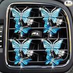 Air Fresheners Vent Clips for Women, 4 Pcs Cute Dual Butterfly Diamond Rhinestone Clip, Sparkly Interior Decor Bling Accessories (Blue)