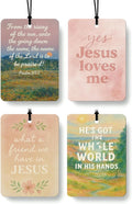 Jesus Christian Car Air Freshener 4 Pcs, Abstract Scenery Pink Floral Religious Hanging Air Freshener for Cars Closet Drawer Books, Girly Christian Car Accessories Mirror Decor for Women