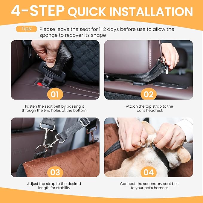 Dog Car Seat for Medium Dogs – Premium Pet Booster Seat with Two Pet Safety Belts, Detachable Washable Cover Non-Slip Base, Portable Dog Travel Seat for Road Trips & Daily Errands Up to 35lbs