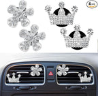 4 Pcs Bling Daisy Air Vent Clips, Crystal Crown Car Air Fresheners Vent Clips Charms Rhinestone Diffuser Vent Clip Crown Car Interior Decoration Cute Car Decor Bling Flower Cute Car Accessories for Women (Crown&Daisy)