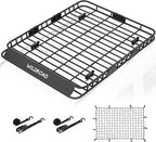 WILDROAD Roof Rack Cargo Basket, Upgraded 4” Fence Wide Car Roof Basket, 64"x 50"x 4" Universal Car Top Carrier Basket with Super Duty Bungee Cargo Net and Ratchet Straps Fits for SUV Truck Cars