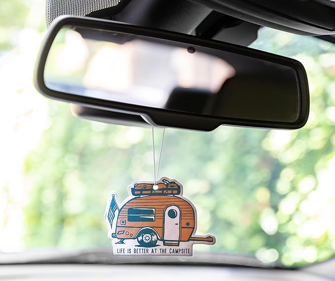 Camco Life is Better at The Campsite Air Freshener - Features Along the Shore Fragrance & Elastic Cord - Use in the Car or RV & Camper - Features Retro RV Design (53363)