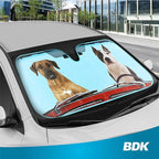 2 Dogs Driving Front Windshield Sun Shade - Accordion Folding Auto Sunshade for Car Truck SUV - Blocks UV Rays Sun Visor Protector - Keeps Your Vehicle Cool - 58 x 28 Inch