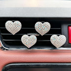 4-Pack Crystal Heart Car Vent Clips – Sparkling Rhinestone Air Fresheners for Cars, Bling Diamond Auto Fragrance Holder for SUV & Sedan(Write, Ocean)