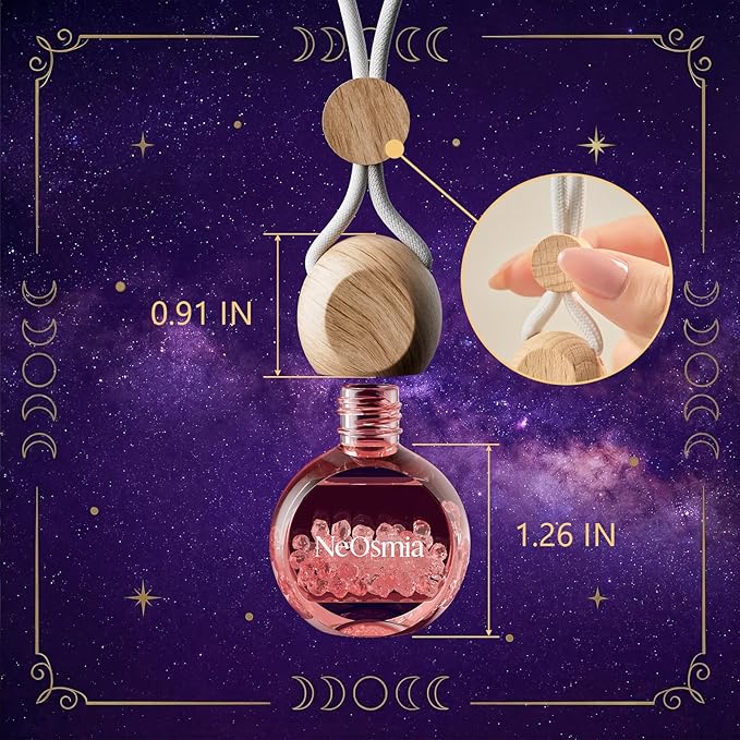 Hanging Car Air Freshener, 2 Pack Glass Car Scent Decor with Decorative Crystals, 6 Scents, Oud Wood, Long-Lasting Fragrance, Budget Friendly