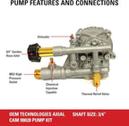 OEM Technologies 3300 PSI 2.4 GPM Replacement Pressure Washer Pump Kit, Horizontal Axial Cam Replacement Pump for Gas Pressure Washer, 3/4" Shaft, Includes Hardware and Siphon Tube (90028)