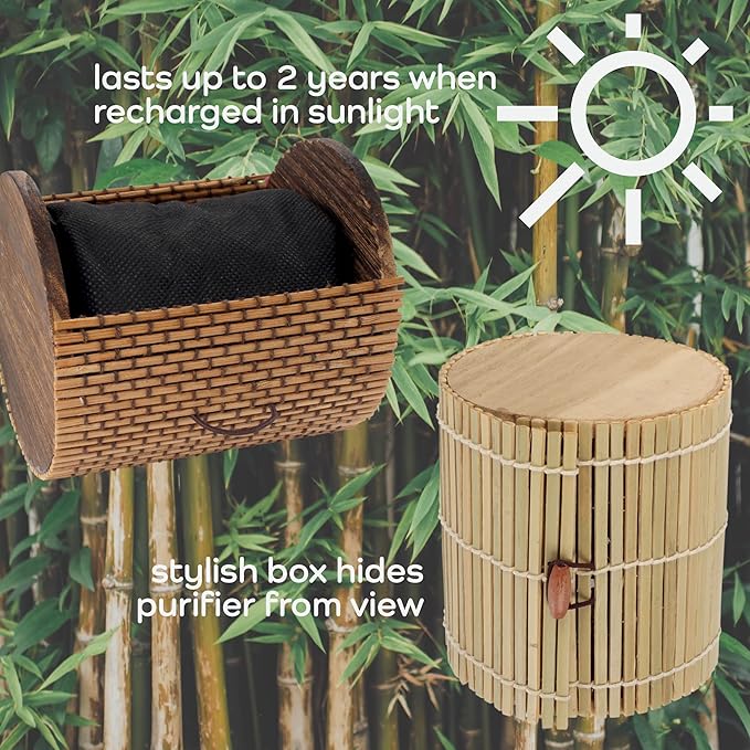 BambooMN Granulated Bamboo Charcoal Odor Absorber Bag in Decorative 4" Brown Cylinder, 4 Sets