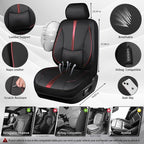 CAR PASS Nappa Leather Two Front Car Seat Covers, Water Resistant Faux PU Leather Seat Covers, 3D Foam Support Automotive Seat Covers Comfortable & Durable Universal Fit for Cars SUV Truck, Black Red