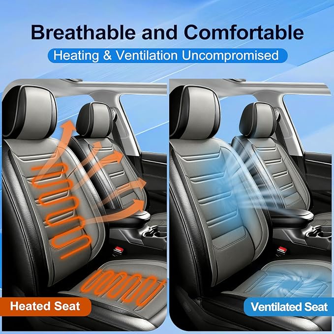 Fit HR-V Car Seat Covers for Honda HRV 2016-2025 2026 LX/EX/EXL/Sport - Full Coverage Leather, Airbag Compatible, Breathable Waterproof All Weather Seat Protector, Full Set, Black+Gray