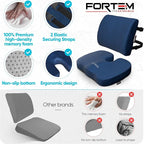 FORTEM Seat Cushion, Office Chair Cushion, Lumbar Support Pillow for Office Chair, Memory Foam Sciatica Coccyx Tailbone Pressure Pain Relief, Car Sitting Pad, Washable Non Slip, XL