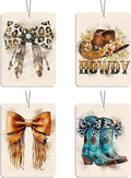 Cowgirl Car Air Freshener 4 Pcs, Watercolor Bow Hat Boot Scented Hanging Decor for Women, Vehicles Home Ranch, Western Boho Mirror Gift