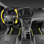 CAR PASS Leather Steering Wheel Cover and Waterproof Car Floor Mats,Microfiber Universal Car Combo Fit for 95% Sedan SUV Van Truck,14.5-15 inch Sporty Anti-Slip Safety Comfortable Design, Black＆Yellow