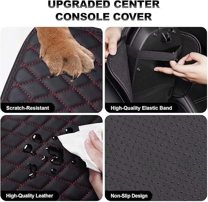 Upgraded Car Center Console Cover Fit for Corolla Cross Faux Leather Car Armrest Cover Cushion with 2 Storage Bags,Car Armrest Storage Box Interior Accessories(Black&Redline)