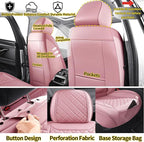 Chezope Car Seat Covers Full Set, Pink Leather Seat Covers, Breathable Front and Back Car Seat Protectors, Wear-Resistant Seat Covers Universal Fit for Most Cars SUV Truck (Pink-Diamonds,Full Set)