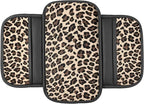 Dotesy Cheetah Print Car Center Console Cover,Microfiber Leather Car Armrest Pad Cushion with 2 Storage Bags,Universal Car Armrest Storage Box Car Interior Accessories for Most Vehicles Beige Tan