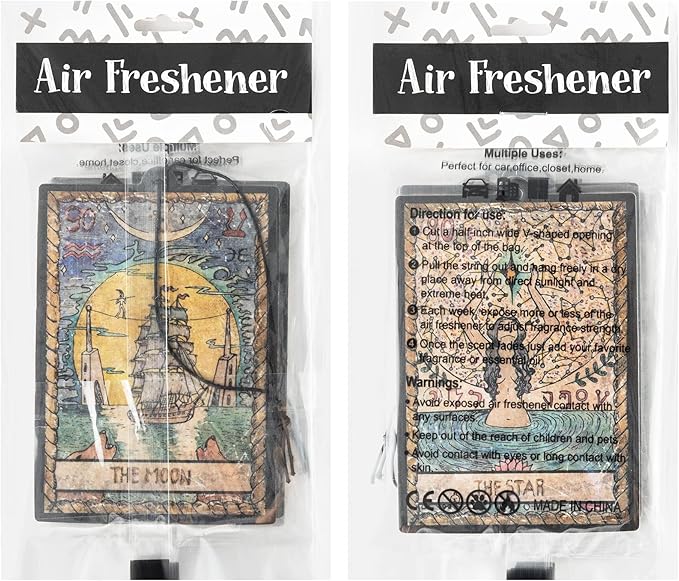 L1rabe 4P Vintage Tarot Car Air Fresheners, The Star World Sun Moon Hanging Air Freshener Fragrance Scented Cards Old Style Tarot Theme Car Aromatherapy Tablets Bedroom Wardrobe Shoe Cabinet Deodorant