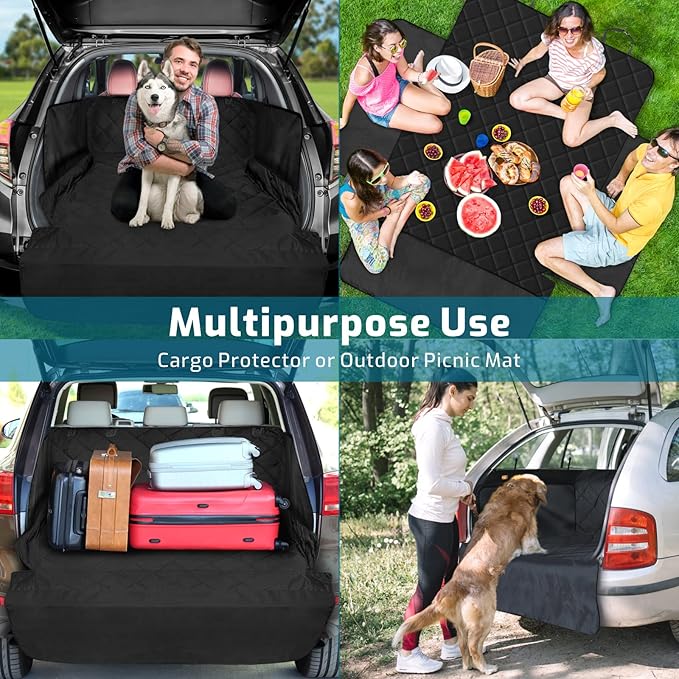 Veckle SUV Cargo Liner for Dogs, Water Resistant Trunk Cover with Side Flaps, Compact to Mid-Size Fit Cargo Area Protector with Bumper Flap for Smaller SUVs, Black
