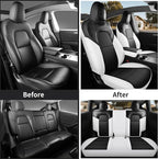 for Tesla Model Y Seat Cover Customized Fit 2020 2021 2022 2023 2024 Black Crocodile Leather and Nappa Leather Splicing Seat Cover Full Set (Crocodile Black)