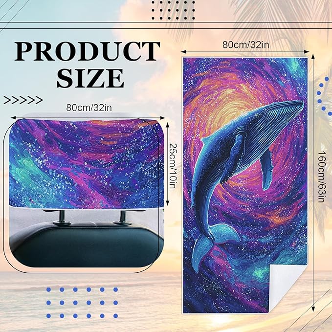 1 Pack Car Towel Seat Covers with Storage Bag, Multifunctional Towel for Gym Outdoor Sport, Picnic, Beach, Pet Dog Travel,Non-Slip Washable Car Seat Protector (Starry Whale)