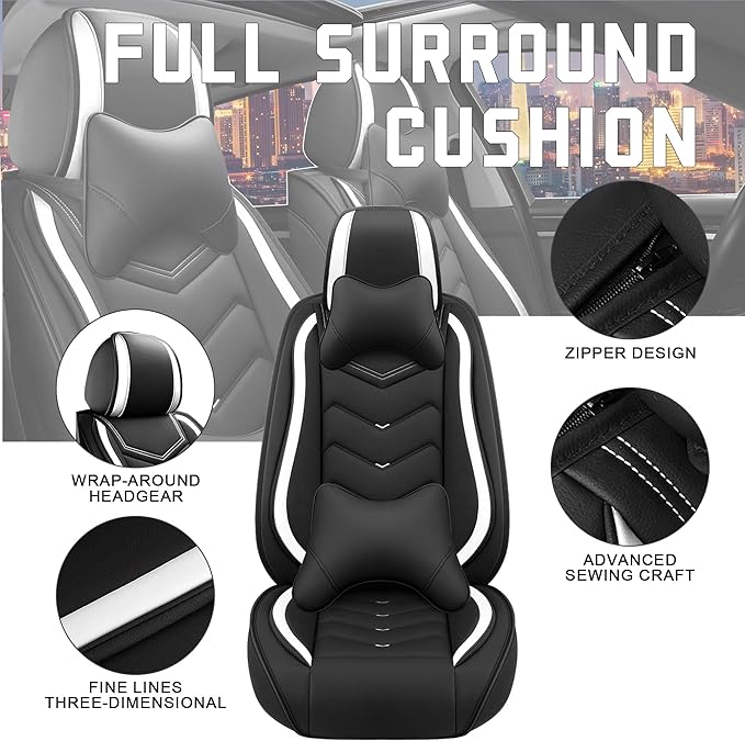 CTDS Car Seat Covers for Toyota RAV4 2000-2026, Stylish Sport Seat Cover, Premium Nappa Leather Car Seat Cover. Automobile Seat Covers Sets.(Luxury 5 Seats/Black White)