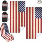 2 Pack Car Seat Towel Covers with Storage Bag 63 x 32 Inch Athletic Running Towel Seat Sweat Washable Non Slip Cover Gift for Car Outdoor Sport Activities (American Flag)