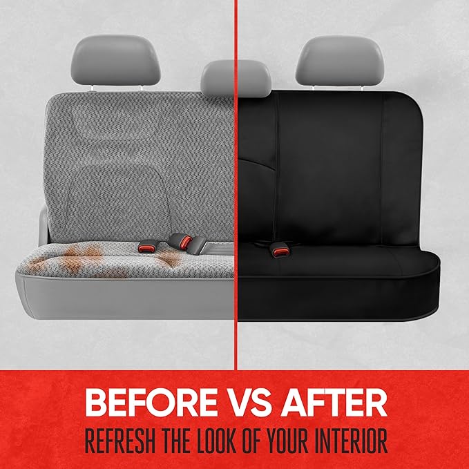 Motor Trend SpillGuard Waterproof Rear Split Bench Seat Covers for Trucks Rear Seat Cover Only - Black Car Seat Covers, Back Seat Covers Only - Durable Neoprene Spill Resistant for Kids & Dogs