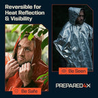 PREPARED4X Emergency Mylar Poncho – Survival Rain Poncho with Hood – Lightweight, Compact, Reusable Emergency Blanket Poncho for Hiking, Camping, Thermal Gear, Car Kit, Outdoors