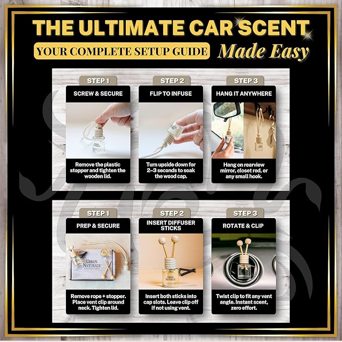Urban Naturals Savage One Car Air Freshener for Men | Long Lasting Perfume Car Fresheners with Sauvage Fragrance | Hanging Diffuser with Vent Clip | Odor Eliminating Technology | Made in USA (3 Pack)