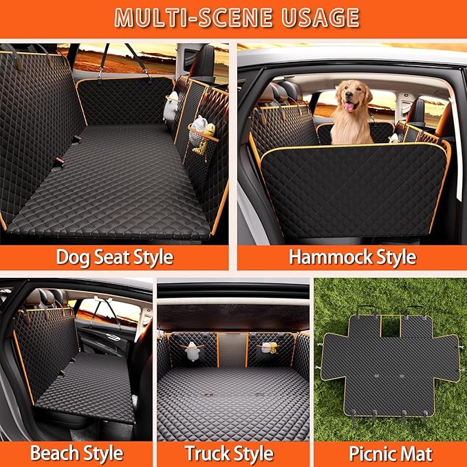 Back Seat Extender for Dogs - Large Space, Heavy-Duty Dog Car Seat Cover for Back Seat with Hard Bottom Holds 420lbs, Waterproof 600D Upgraded Material Dog Hammock for Car,Easy to Use and Clean(black)