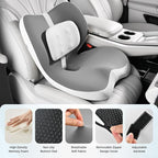 FLORICH 2 in1 Truck Seat Cushion and Lumbar Support Pillow Memory Foam Car Seat Cushion with Adjustable Strap for Truck Driver Long Drives, Fits Semi Truck Seat,Car,Office&Gaming Chair(Grey)