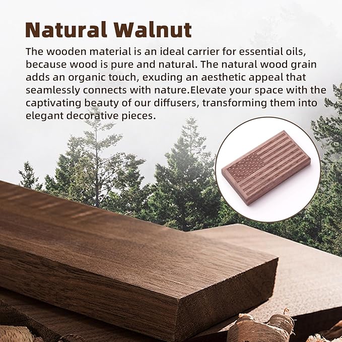 Wood Car Air Freshener USA Flag Small Wooden Diffuser New Smell Set Car Odor Eliminator Refill*2