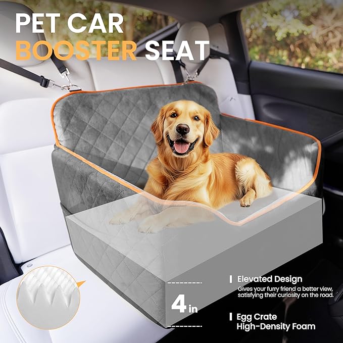 Dog Car Seat for Small Dog with Washable Mat, Memory Foam Booster Seat for Dogs Under 55lb, Elevated Pet Seat with Pockets, Anti-Slip Bed for Car, Perfect for Back Seats & Trunk with 2 Safety Leashes