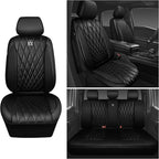 CAR PASS 5 Seats Piping Luxury Faux Leather Seat Covers Full Set, Anti-Slip Waterproof Seat Covers Compatible with Front Armrests, Universal Fit for Suvs,Vans,Trucks,Airbag Compatible, Pure Black