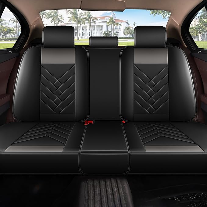 AOMSAZTO Car Seat Covers Full Set Fit for Nissan Kicks 2018-2025 2026 Waterproof Faux Leather Car Seat Cushions Automotive 5 Seat Covers Set（Black&Grey）