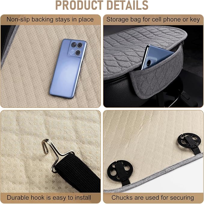3 PCS Linen Car Seat Covers with Storage Pocket, Back Seat Covers Protectors with Non-Slip, Breathable Bench Seat Covers Universal Fit for SUVs, Cars, Trucks (Light Grey)