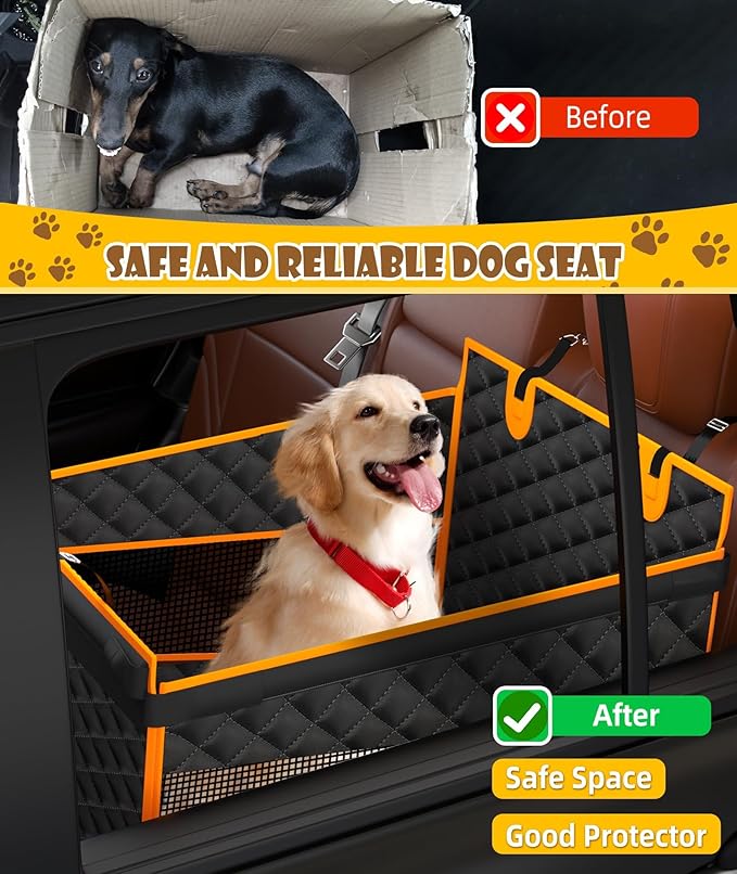 EPN Dog Car Seat for Large Medium Dogs, Back Seat Extender with Waterproof Oxford Fabric, Non-Slip Bottom, Reinforced Support & Storage Pockets, Pet Seat Cover for Cars, Trucks and SUVs (Black)