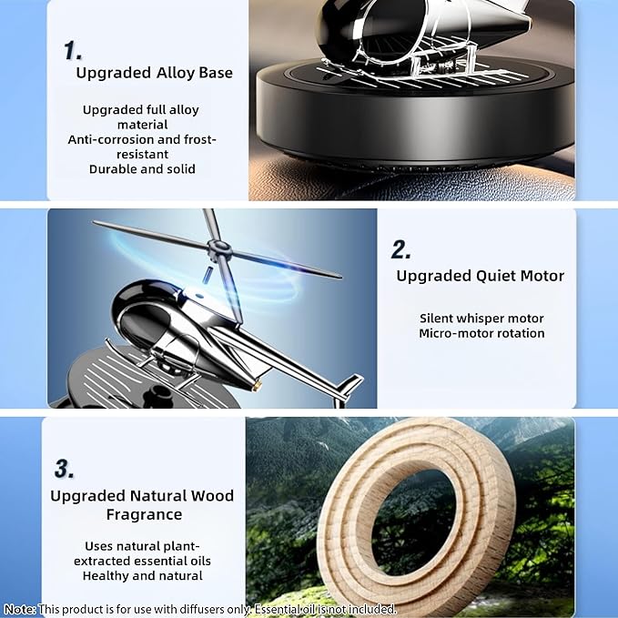 Car Diffuser Quiet & Stylish Helicopter Solar Dashboard Decor Auto-Rotating Air Purifier for Men & Military Enthusiasts Enhance Driving Experience (White)