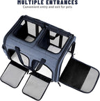 Cat Carrier for 2 Cats, Foldable Double Cat and Dog Carrier, Small to Medium Size, 2 Front Zippered Compartments,Two Pets Carrier for Outdoor Travel,Mulitple Cat Carrier, Grey