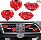 Bling 5 Pcs Red Lips Air Vent Clips, Heart Shape Crystal Car Decor - Women Rhinestone Diffuser Vent Clip Cute Car Accessories (Red lips)