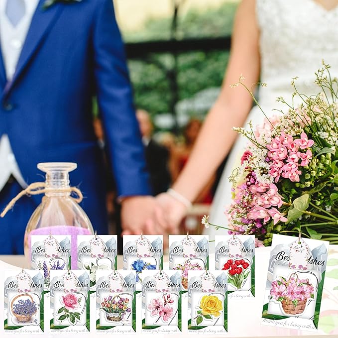 Demissle 50 Sets Flowers Car Air Freshener Wedding Party Souvenirs Favors for Guests Envelope with Window Thank You Tag for Bridal Baby Shower Favor Bulk Auto Drawer Closet Office Home
