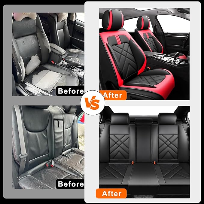 CX-30 Car Seat Covers Fit for Mazda CX-30 2020-2026, Full Coverage Premium Leather Waterproof Breathable Seat Covers, Automotive Seat Protectors, Airbag Compatible(Full Set Seats, Black & Red)