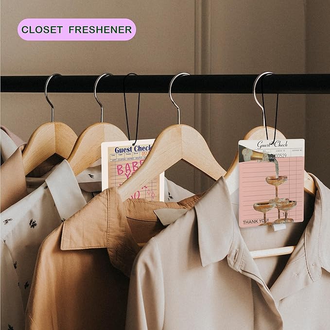 Retro Pink Air Freshener for Car, Preppy Cute Guest Check Champagne Ace Card Air Freshener Hanging 3 Pcs for Cars Closet Drawer or Books, Y2K Girly Car Mirror Decor for Women Teens
